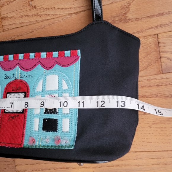 Forever by Fossil Beauty Parlor Tote Purse Handbag Applique Black Blue Red Y2K - Picture 9 of 10